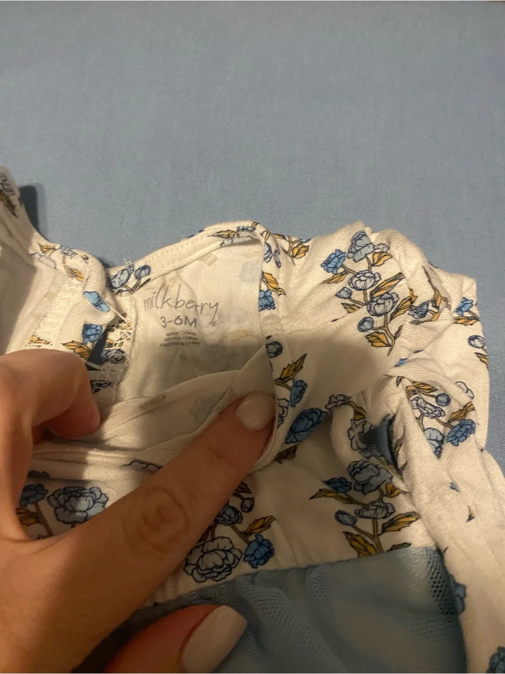 Cream Floral Bodysuit with Blue Tulle Skirt